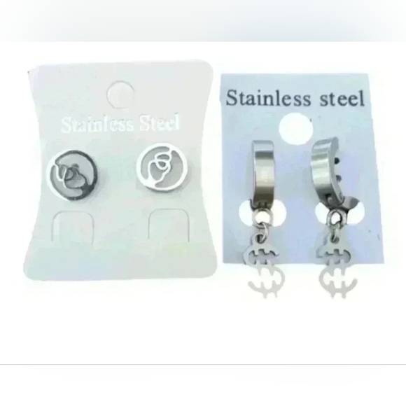 A pair of stainless steel earrings - Picture 2 of 2
